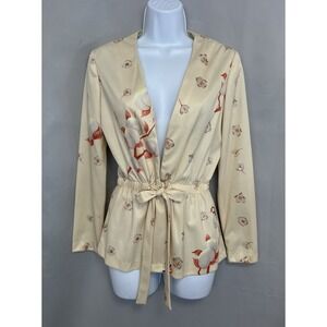 Vintage Parkshire Original Beige Floral Hippie Blazer Sz Medium Made USA